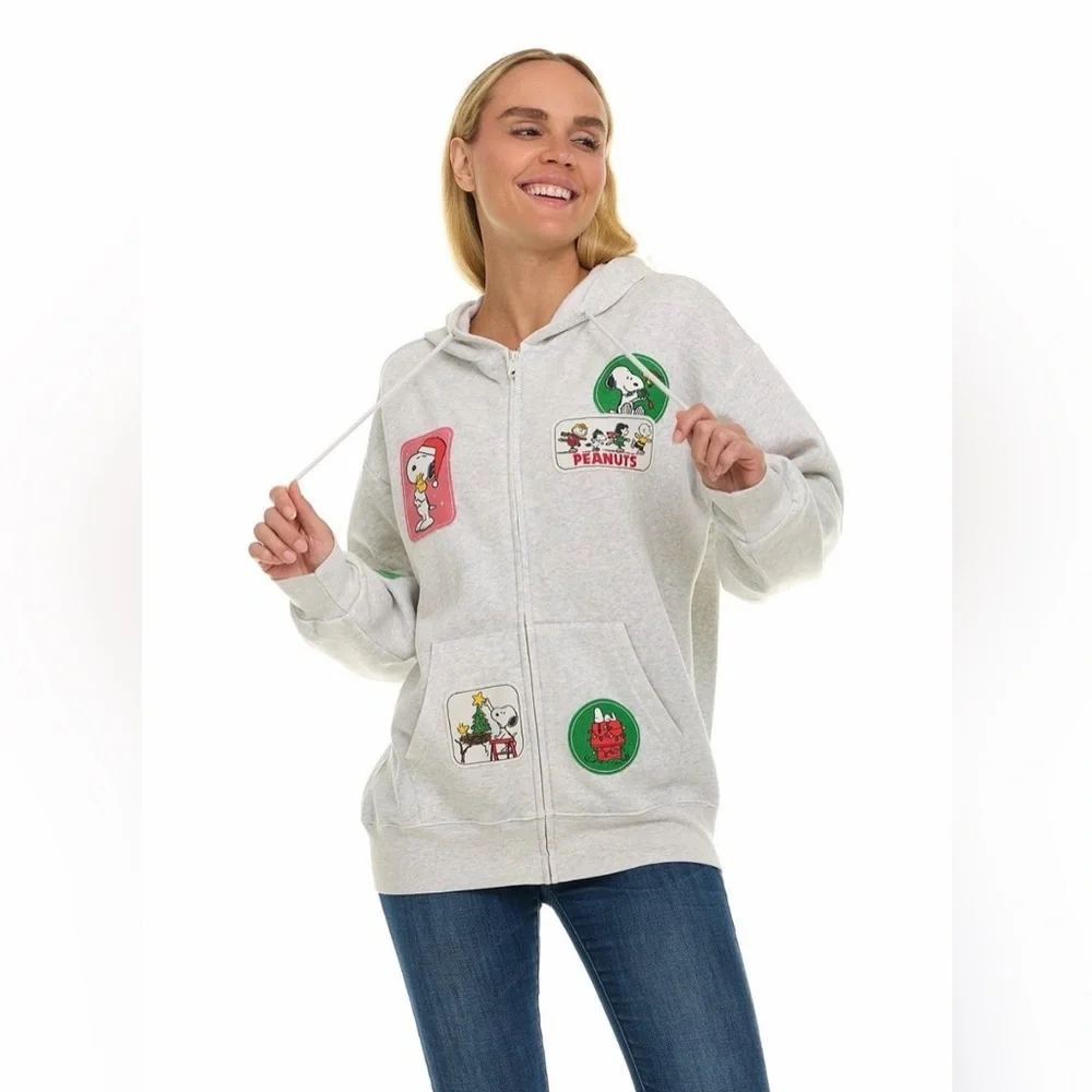 Women’s Peanuts Full Zip Hoodie With Character Patches Size XS - Picture 8 of 10